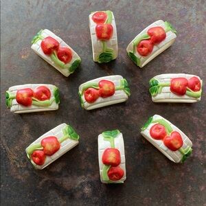 Fruit/Vegetable Raised Design Napkin Rings -Set of Nine